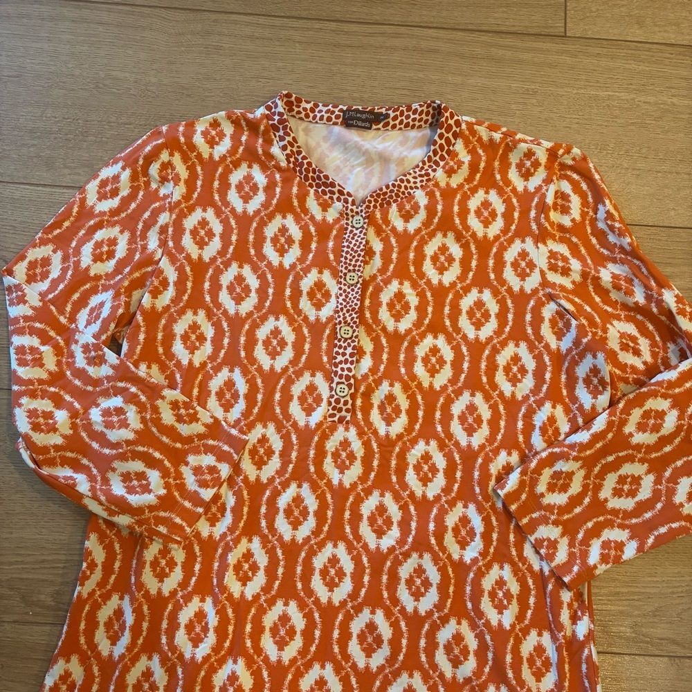 J. McLaughlin Women’s Catalina Cloth Orange Ikat Henley 3/4 Sleeve Tunic Size M